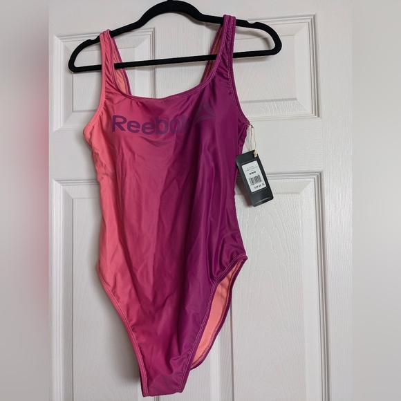 NWT REEBOK Women’s One Piece Swimsuit Size M Athletic Pink Purple Ombre Gradient - Picture 6 of 11